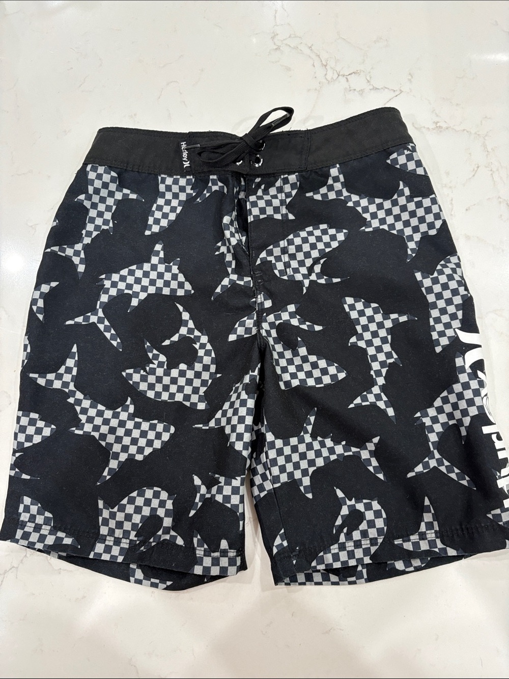 Hurley Checker Shark Print Swim Trunks